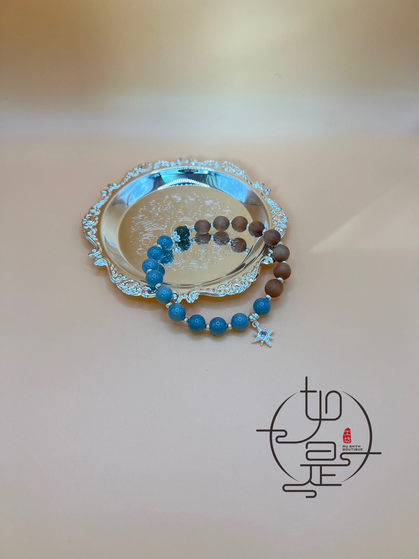 Blue Feicui jade and white sandalwood North Star bracelet