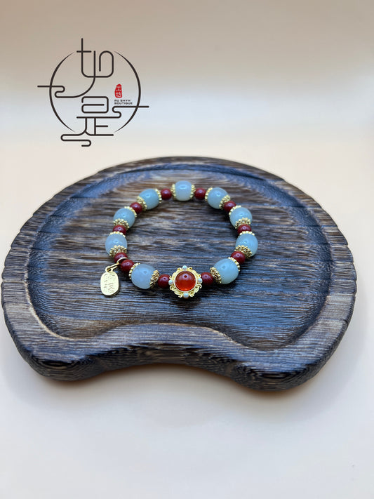 Hetian jade and cinnabar beaded bracelet