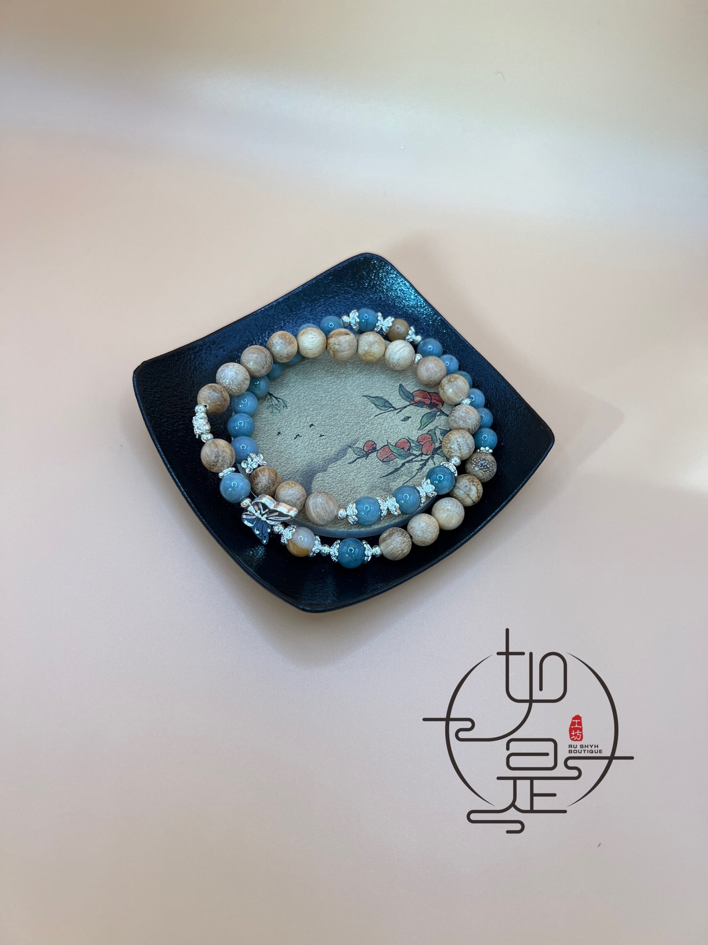 Two layer blue Feicui jade bracelet