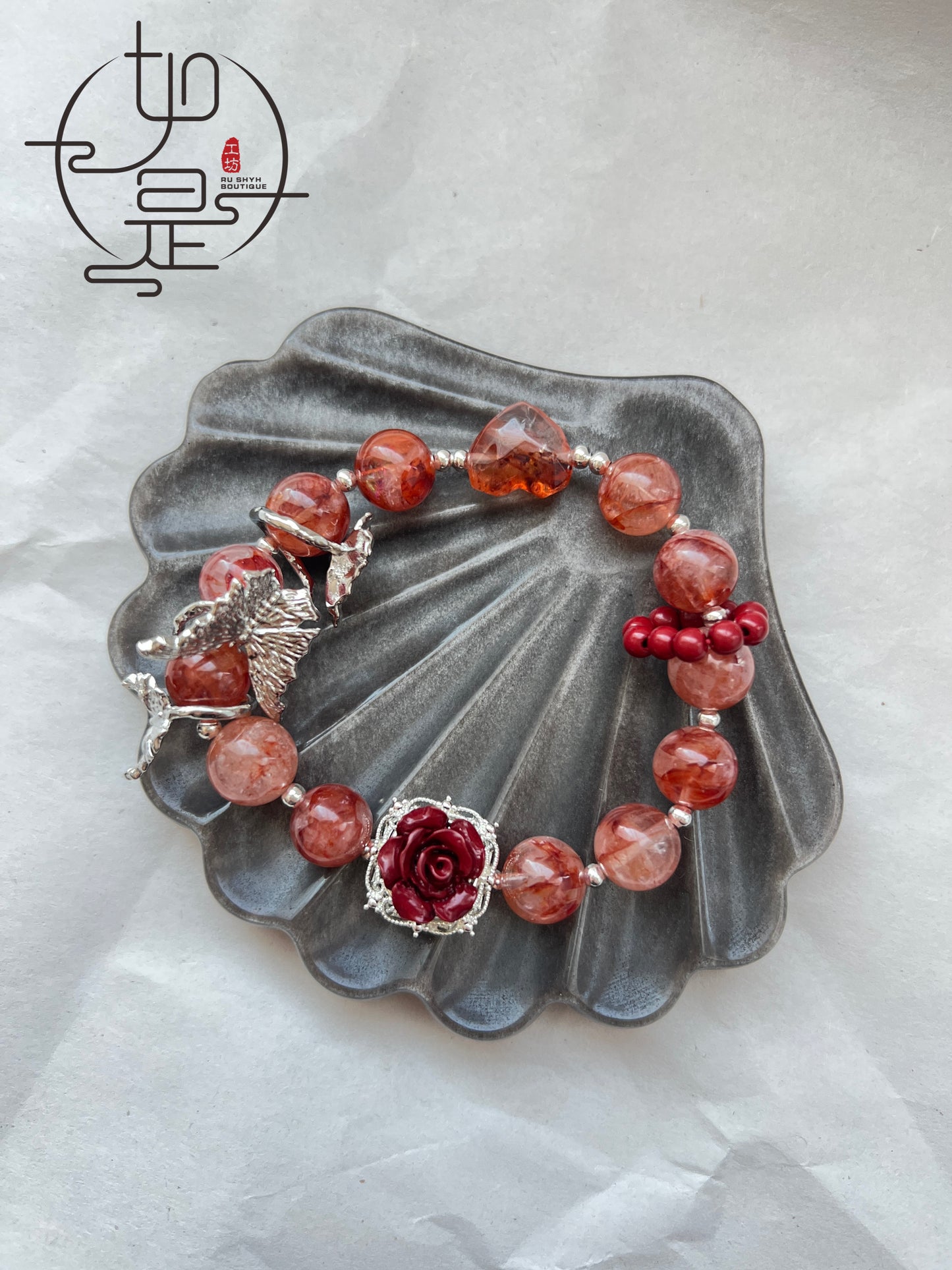 Butterfly red hematoid quartz bracelet