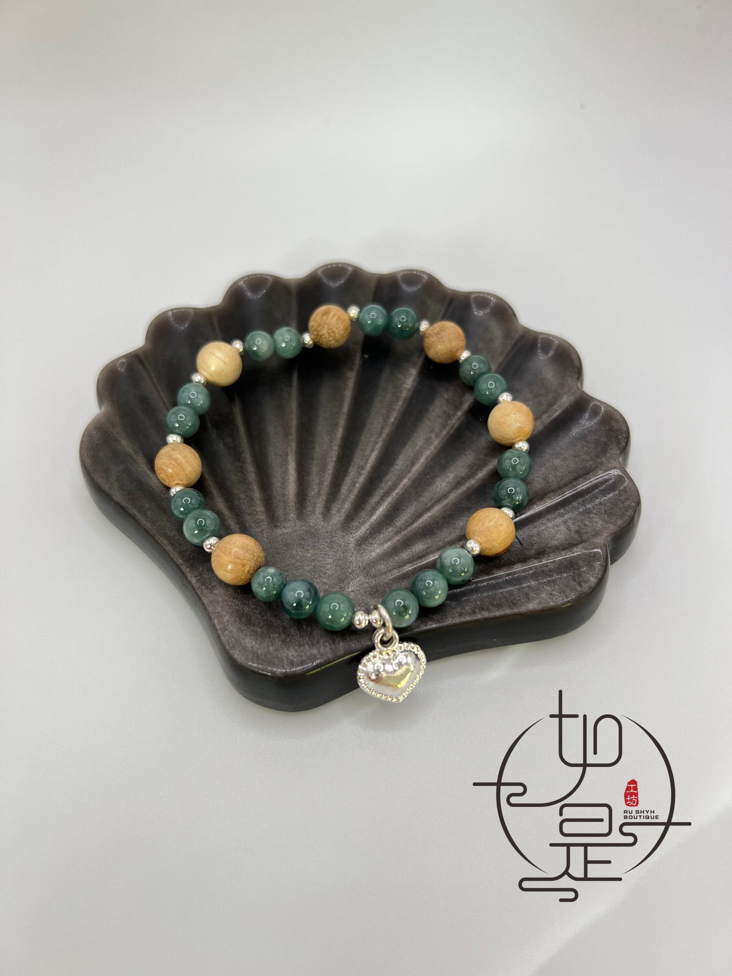 Blue Feicui jade silver heart bracelet