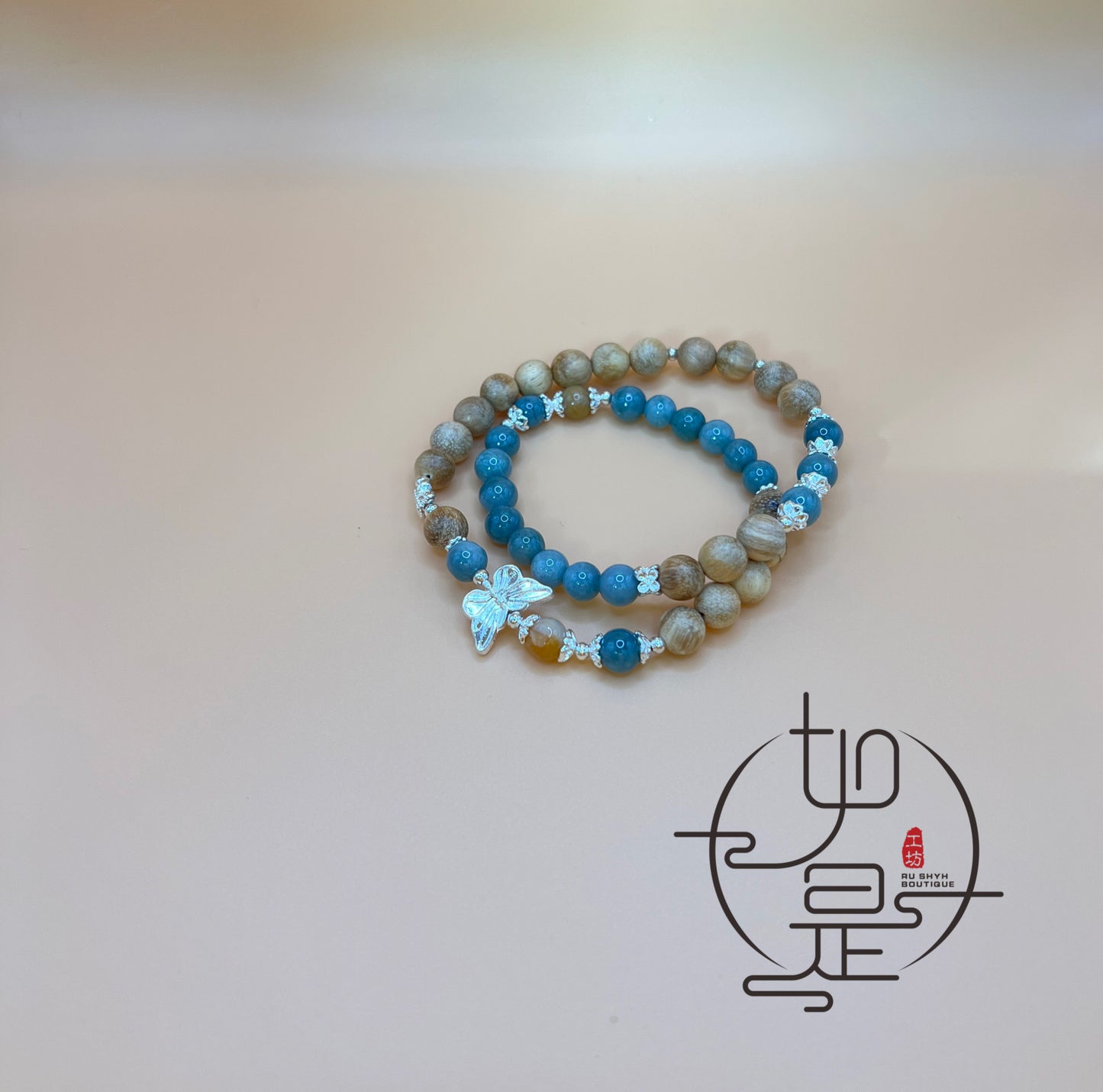 Two layer blue Feicui jade bracelet