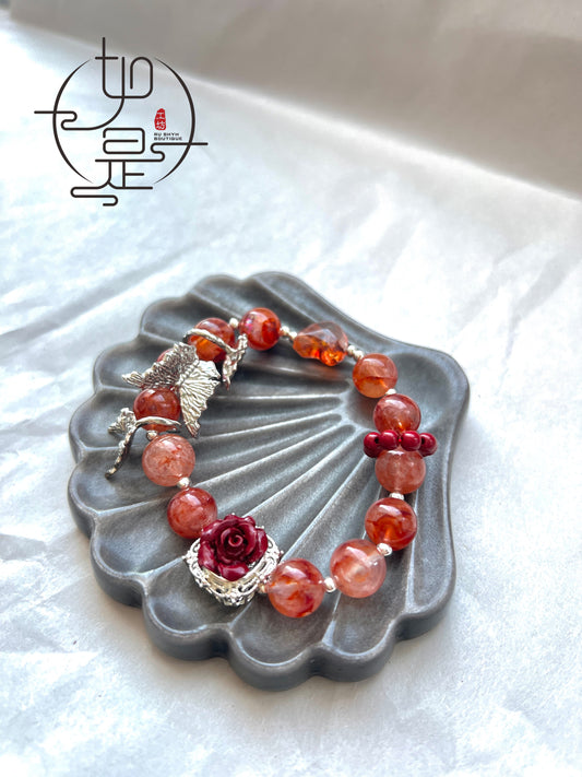 Butterfly red hematoid quartz bracelet