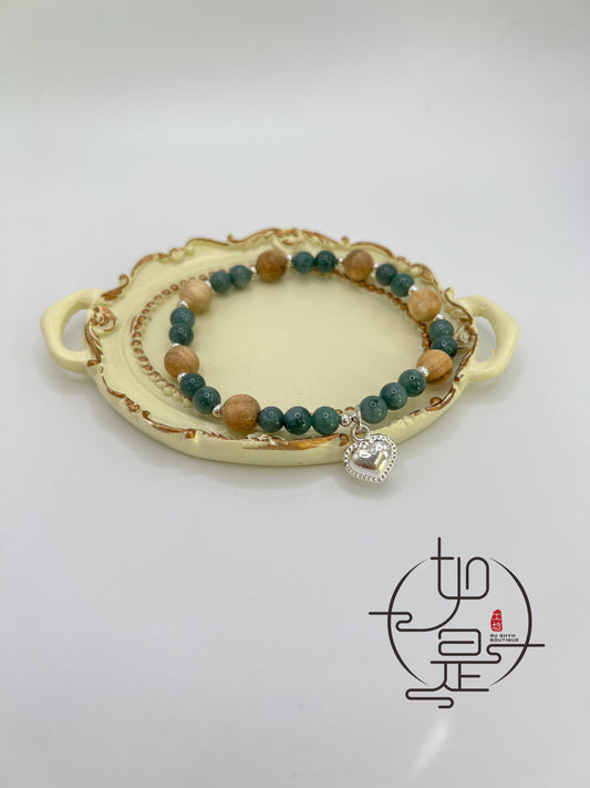 Blue Feicui jade silver heart bracelet