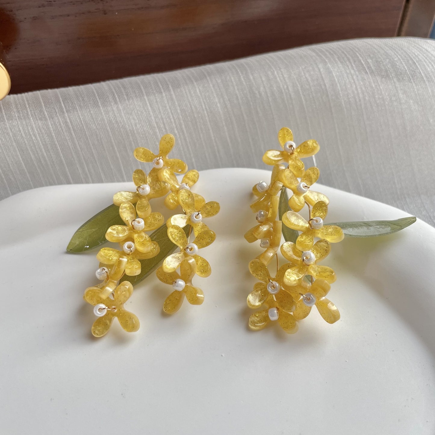 Fresh osmanthus temperament flower holiday style fairy long stud earrings