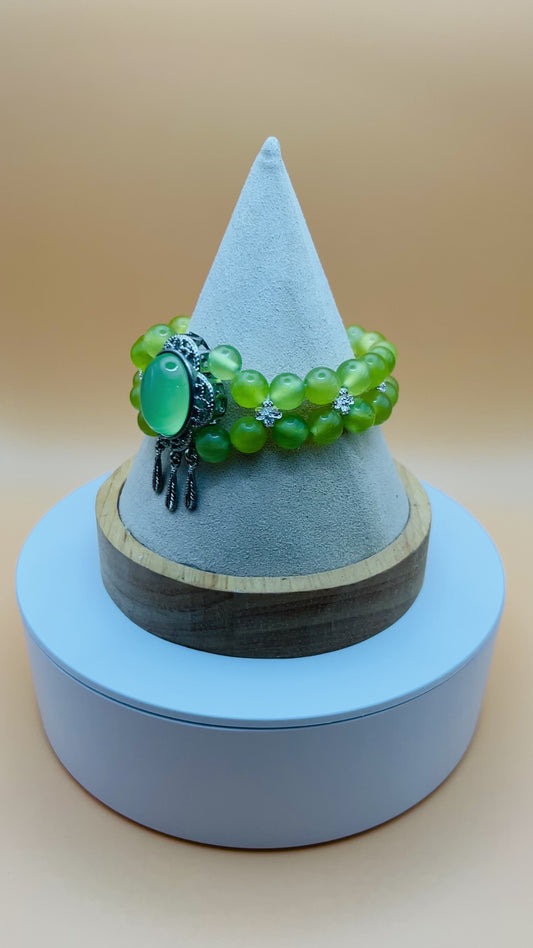 Hiuyan Jade Beaded with a Chrysoprase Braid Bracelet